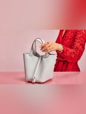 Brand New Hermes Picotin Lock 18 Bleu Pale Clemence Leather Palladium Calf Skin